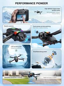 AXNEN 升级版 2026 K21MAX 无刷四轴飞行器无人机,配备 4.3 英寸实时视频传输屏幕遥控器、LED 灯、智能避障、无刷电机、电子可调双镜头、重力感应、2.4G 信号、特技翻转功能 - 查看 3