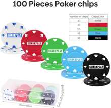 Sharkplay Plastic Poker Chips Set With Storage Box For Blackjack, Texas Hold'Em, Night Poker Games - ColorA - 查看 2