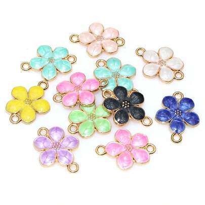 20pcs 19x14mm Double Loops Enamel Flower Pendant Connector Charms DIY Jewelry Making Accessories Findings For Necklace Bracelet