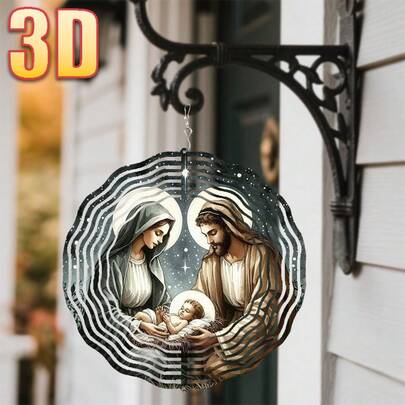 1 chiếc chuông gió kim loại 3D "Đêm Giáng Sinh" ngoài trời, kích thước 10in*10in, có móc xoay, thiết kế sáng tạo DIY 360°, chất liệu bền (không bao gồm mặt dây chuyền), kiểu dáng ngẫu nhiên.