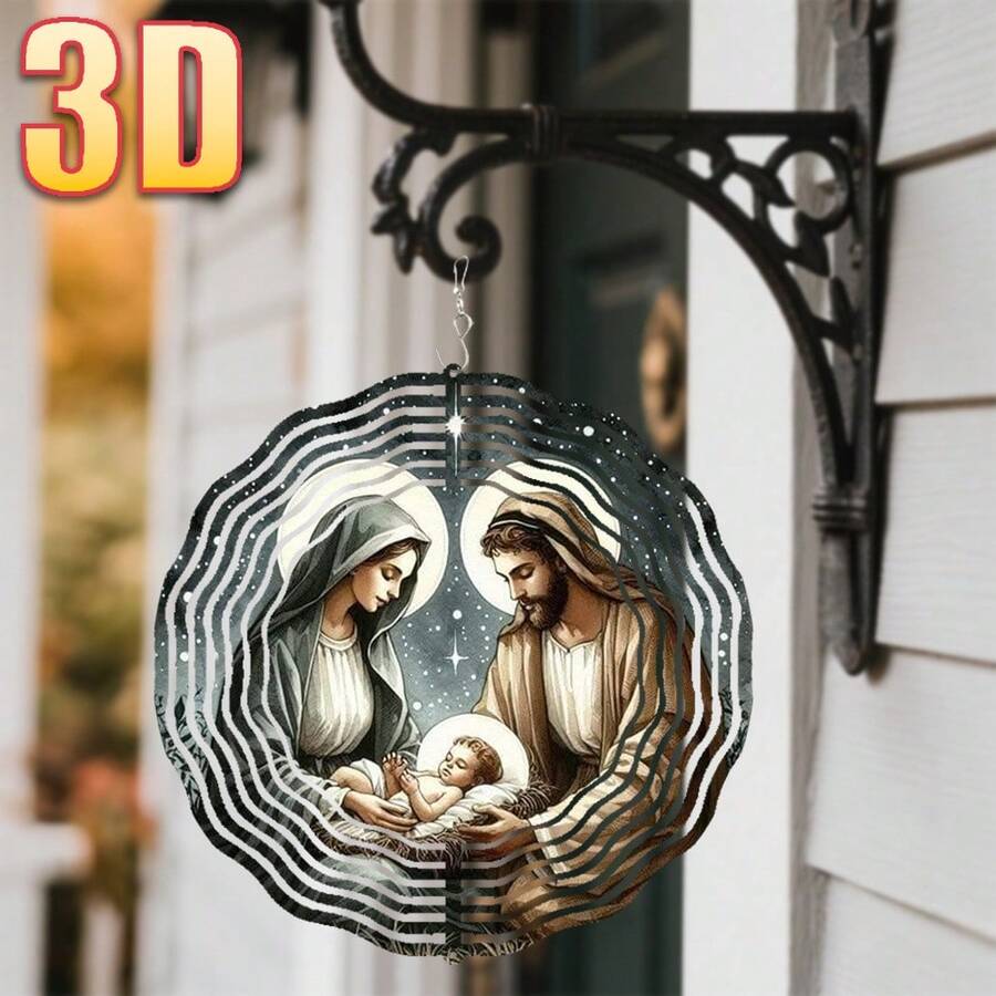 1 chiếc chuông gió kim loại 3D "Đêm Giáng Sinh" ngoài trời, kích thước 10in*10in, có móc xoay, thiết kế sáng tạo DIY 360°, chất liệu bền (không bao gồm mặt dây chuyền), kiểu dáng ngẫu nhiên. - 1 cái - Xem 1