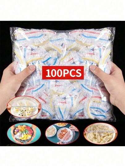 50/100pcs Elastic Food Wrap Film - Stretchable Clear Plate Covers, Multipurpose, Odorless Kitchen Cling Wrap, Dust-Proof Supplies Suitable For Home, Restaurant And Picnic - Fits All Plate Sizes, Picnic Essential | Decorative Film | Reusable Wrap, Available In White And Colored