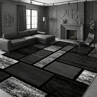 Luxurious Gray-Black Modern Bohemian Geometric Carpet - Thick, Large-Sized Rectangular Design, Suitable For High-Traffic Areas And Bedrooms, Made Of Soft Material With A Backing