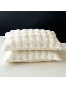 1/2pcs Plush Rabbit Fur Pillow Cover, Suitable For Sofa Decor, Bed Pillow, Zipper Closure, Soft & Smooth Velvet Texture, Cozy Feel - White - View 3