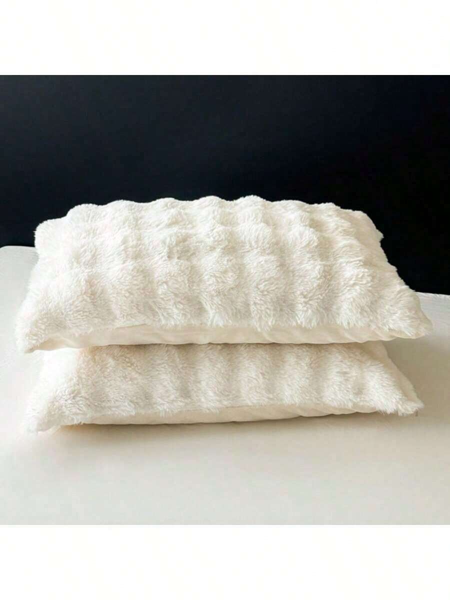 1/2pcs Plush Rabbit Fur Pillow Cover, Suitable For Sofa Decor, Bed Pillow, Zipper Closure, Soft & Smooth Velvet Texture, Cozy Feel - White - View 1