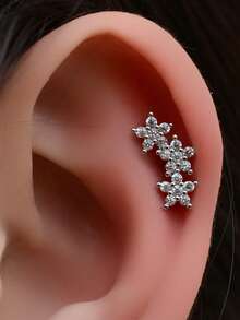 1 pieza Pendiente de cartílago de flor de circonita cúbica de acero inoxidable de 18G con rosca interna, para hélice, trago, concha, roca, lóbulo plano, perforación de labio, joyería de labrete - Un par de pendientes de flores de circonita plana. - Ver 5