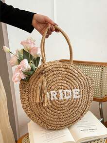 Túi tote đi biển tròn bằng rơm thủ công phong cách Bohemian - Có thể tùy chỉnh, phù hợp cho tuần trăng mật, đi bơi và nghỉ mát ở biển. - Nhiều màu - Xem 3