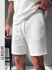 GRDR 男士华夫格休闲百搭短裤，春夏款 - 白色 - 查看 1