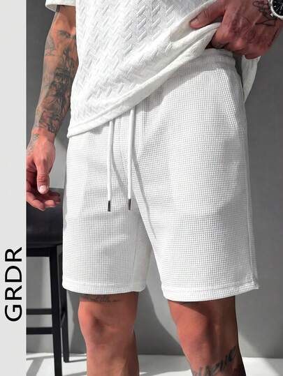 GRDR Pantalones cortos casuales y versátiles de textura de gofre para hombres, primavera/verano
