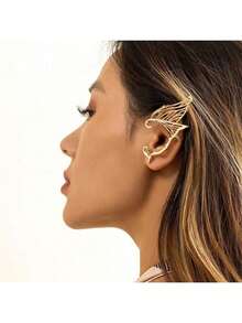 1 Pair Elf Ear Cuffs, Butterfly Fairy Wing Earrings, All-In-One Ear Clip Earrings, Fashionable Retro Accessories For Daily Wear,Party - Gold - View 10