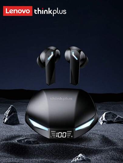  Lenovo XT53 Bluetooth Earphones, Half In-Ear, Esports Gaming Mode, Low Latency, Waterproof, Sports/Running, High-Quality Audio, Microphone, LED Display Battery Level, Long Lasting, Wireless Earbuds Compatible With Smartphones, Tablets, Laptops