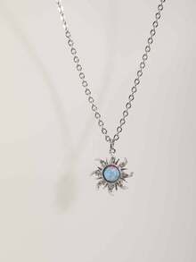 Dây chuyền mặt trời đính đá phong cách Gothic cổ điển, không phai màu, đa năng, phù hợp cho cả nam và nữ. - Bạc - Xem 5