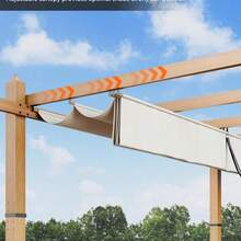 10' X 10' / 10' X 13' Outdoor Pergola, Patio Pergola With Retractable Canopy, Metal Gazebo Sun Shade Shelter For Garden Porch Backyard Grape Trellis - 木紋框架米色頂篷 - 查看 3