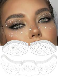 12pcs Silver Glitter Eyeshadow Temporary Tattoo Stickers, Shimmery Makeup Eye Liner Tattoo Stickers Suitable For Summer Music Festivals, Parties, Balls And Other Occasions - Silver - View 10