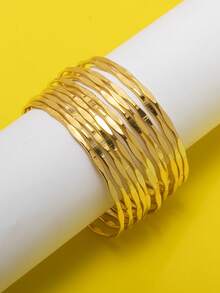 12件套女神龛位设计时尚百搭金属雕花多层细手镯 - 彩色 - 查看 1