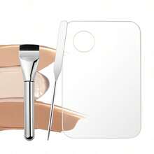 3件套不锈钢化妆调色盘套装，含刮刀和粉底刷，化妆品混合工具，用于混合粉底、指甲油、眼影、颜料等。 - 彩色 - 查看 6