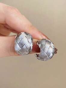 1 Pair Vintage Metal Braided Earrings, Unique Design Jewelry Accessory For Women, Suitable For Commuting And Parties - Silver - View 2