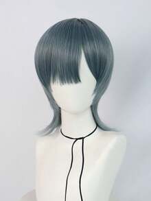 Short Layered Straight Ash Gray Blue Wolf Cut Bob Cosplay Wig With Bangs For Men Holiday Party Daily Wear, Heat Resistant Synthetic Hair For Anime Costume, Comic Con & Stage Performance - Multicolor - View 5
