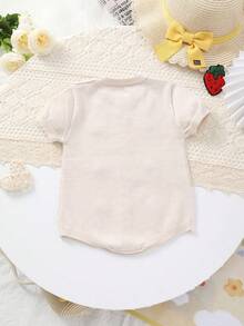 Baby Girls' Floral Embroidery Pattern Breathable Knit Short Sleeve Romper, Summer - Beige - View 9