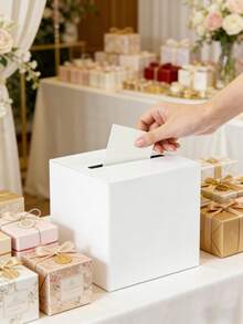 1件裝優雅白色卡片盒，嬰兒洗禮、婚禮現金盒收納盒，嬰兒洗禮、週年紀念、生日派對、畢業典禮桌上裝飾禮盒，婚禮裝飾禮盒，家居裝飾禮盒，房間裝飾禮盒，派對新娘最受歡迎的禮盒 - 彩色 - 查看 3