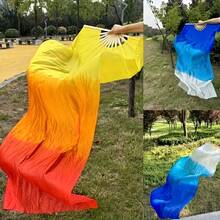 150cm/59.05in Gradually Changing Blue And White Dancing Long Silk Fan. Adult Square Dance Fan. Elegant Silk Fabric + Reinforced Fan Frame. Props For Classical Dance /  Dance Performances. - Multicolor - View 9