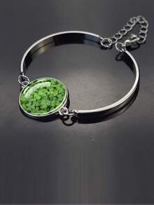 1pc Elegant Lucky Bracelet, Embedded With Four-Leaf Clover Glass Dome Design, Fashionable And Generous, Suitable For Men And Women, An Excellent Gift And Ideal Birthday Present - Silver - View 8