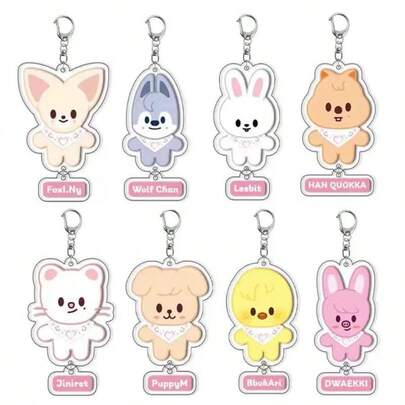 1pc SKZOO Cartoon Acrylic Keychain, 2025 New Cute Q-Version Keyring, KPOP Idol Fan Merch Pendant, DIY Accessory, Can Be Used To Decorate Clothes, Bags, Phones, Collectible, Gift For STAY Fans Birthday And Holidays
