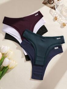 5pcs/Pack Women's Colorful Ribbed Comfortable Breathable Low-Waist Sexy Panties - Multicolor - View 3