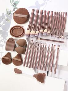 33PCS Makeup Tools Set Including:25PCS Makeup Brush Set+2PCS Makeup Sponges+2PCS Triangle Powder Puffs+1pc Circular Powder Puffs+2PCS Makeup Brush Cleaning Tools+1pc Facial Mask Brush - Multicolor - View 12
