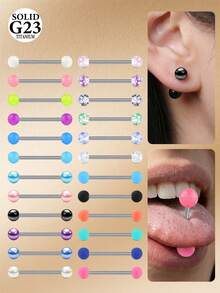 CIZME 6件装夜光乳环舌环乳环穿刺钛合金14G直杆穿刺饰品12mm、14mm、16mm、18mm - 彩色 - 查看 1