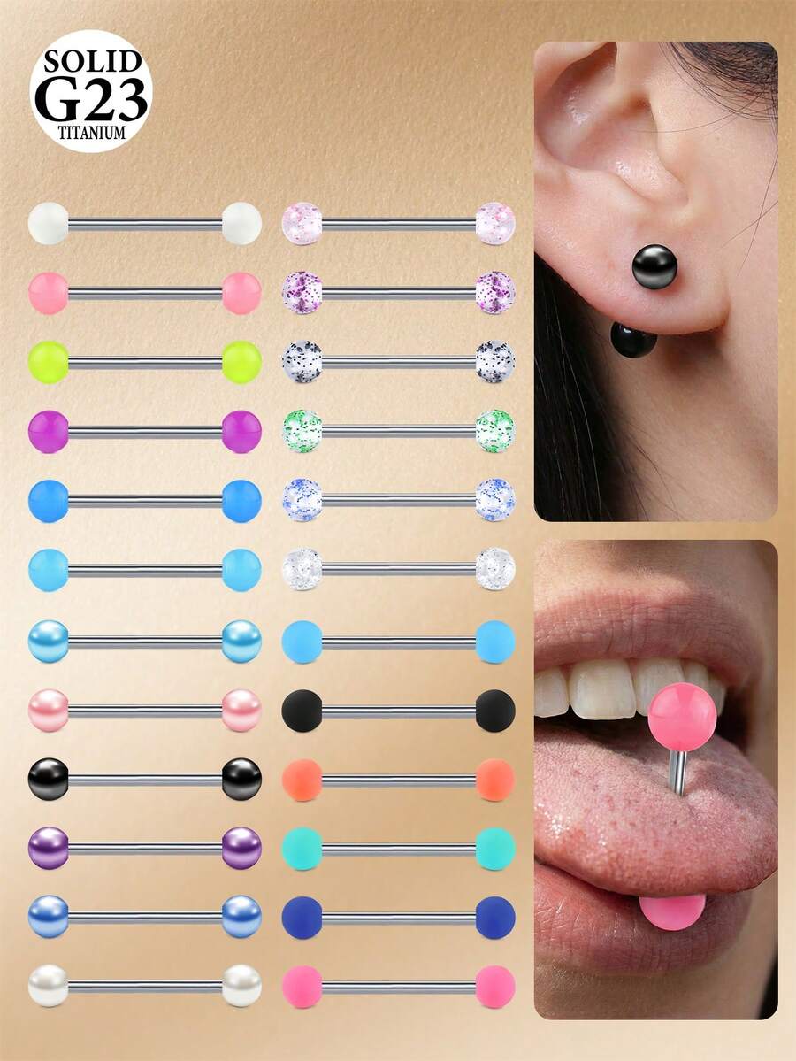 CIZME 6件装夜光乳环舌环乳环穿刺钛合金14G直杆穿刺饰品12mm、14mm、16mm、18mm - 彩色 - 查看 1