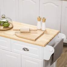 Kitchen Island With Storage Rolling Kitchen Serving Cart With Rubber Wood Top Towel Rack Storage Drawer Cabinet White - White - 查看 7