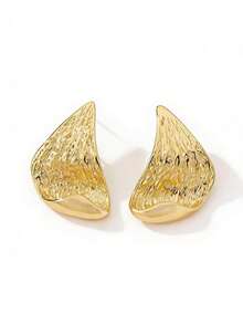 1 Pair European And American Fashion Minimalist Asymmetrical Hammered Texture Stud Earrings, Suitable For Women's Daily, Holiday, Party, Gift - Yellow Gold - View 5