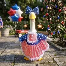 Independence Day Goose Outfit For Lawn Porch Goose Statue Outdoor Decorations Star Striped Print Dress With Bow Headband - Màu xanh dương, 2 cái - Xem 4