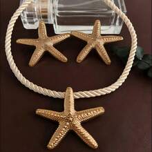 1 Set de Joyería Minimalista y Elegante con Collar y Aretes Asimétricos con Forma de Estrella de Mar para Mujeres, Popular para Comercio Transfronterizo - Juego de estrellas de mar de aleación de hierro - Ver 6
