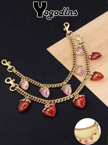 Yogodlns Móc khóa túi xách nữ thời trang tự làm hình quả dâu tây màu hồng, phụ kiện trang trí balo học sinh, quà tặng Ngày của Mẹ, dây đeo cổ tay, dây đeo điện thoại, mặt dây chuyền kim loại hình quả dâu tây màu đỏ, dây nối dài móc khóa, dây đeo túi xách, phụ kiện dây xích túi xách, quà tặng giáo viên. - Nhiều màu - Xem 1