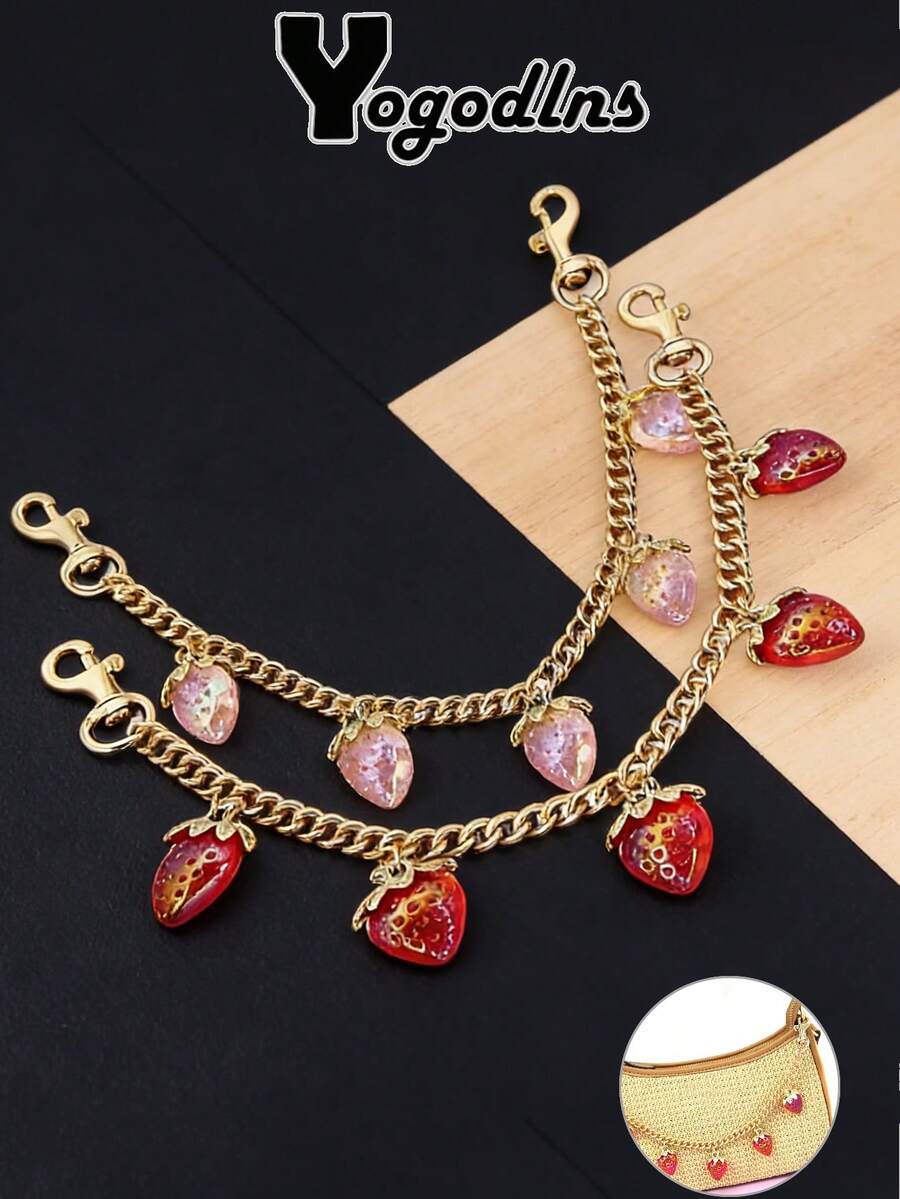 Yogodlns Móc khóa túi xách nữ thời trang tự làm hình quả dâu tây màu hồng, phụ kiện trang trí balo học sinh, quà tặng Ngày của Mẹ, dây đeo cổ tay, dây đeo điện thoại, mặt dây chuyền kim loại hình quả dâu tây màu đỏ, dây nối dài móc khóa, dây đeo túi xách, phụ kiện dây xích túi xách, quà tặng giáo viên. - Nhiều màu - Xem 1