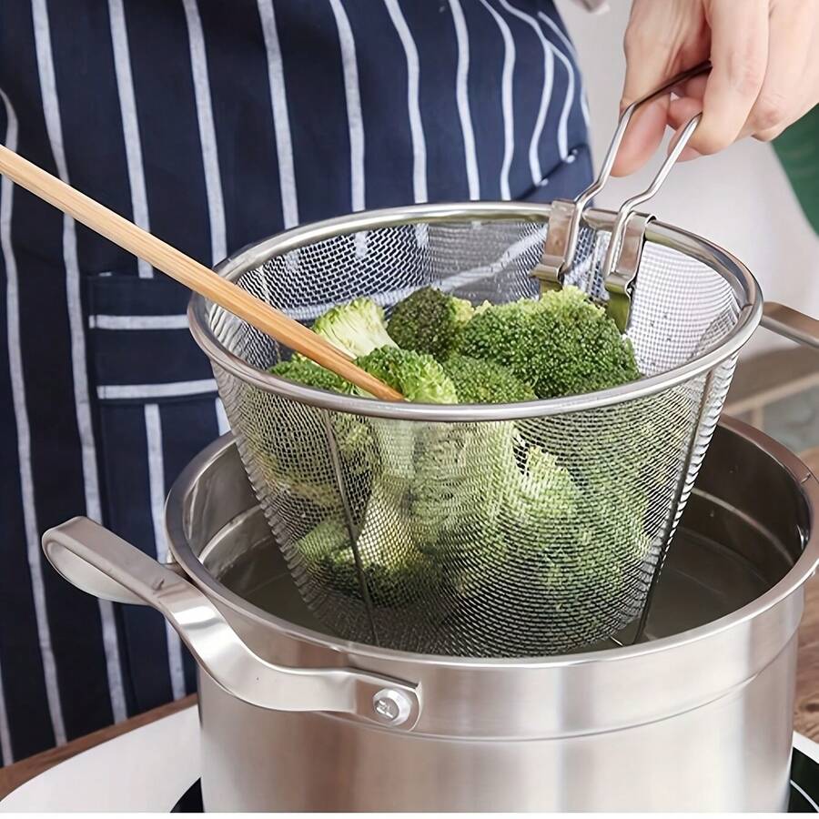 Stainless Steel Foldable Colander - Multifunctional Kitchen Tool For Draining, Filtering, And Straining - Silver - View 1