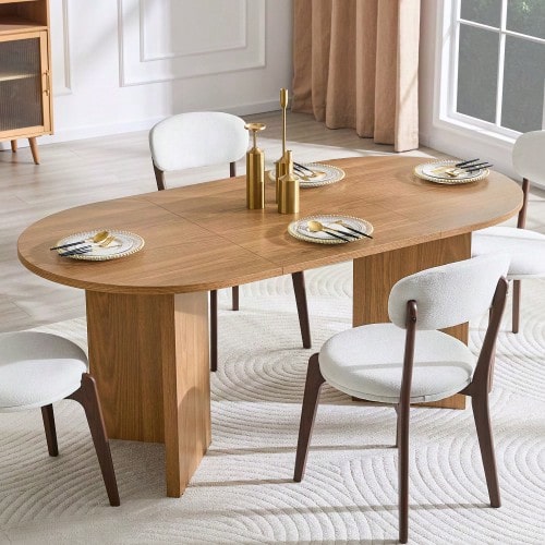 Mesa de comedor de 180 cm para cuatro a seis personas, mesa de cocina ovalada, mesa de comedor redonda moderna de estilo rústico, adecuada para el comedor, la cocina y la sala de estar. - Caqui - Ver 1