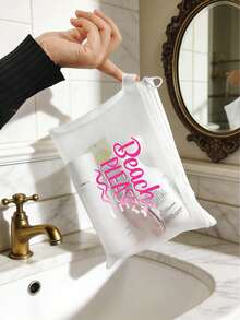 Large Capacity Letter & Palm Tree Pattern Beach Makeup Bag - Multicolor - View 2