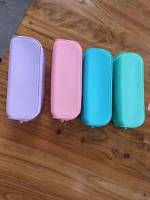 Bolsa de papelería minimalista de color macaron, organizador portátil multifuncional de oficina para almacenamiento de lápices, esencial para volver a la escuela, almacenamiento y organización de papelería, liviano y fácil de usar, almacenamiento de escritorio, contenedor de almacenamiento, bolsa de silicona de gran capacidad para bolígrafos, bolsa de papelería portátil para estudiantes, accesorio de viaje a la playa, adecuado para uso diario en la oficina y la universidad de adultos - Multicolor - Ver 4