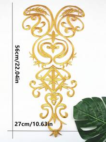 1pc Large Size Golden Thread Embroidered Hollow Patch, Heat Seal Adhesive, Suitable For Jacket, Robe, Clothing Decoration - Multicolor - View 6
