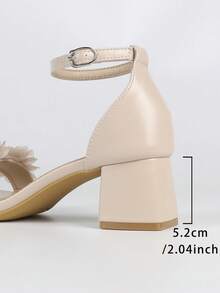 Women's Blue 3D Floral Decor Square Toe Thick Strap Chunky Heel Sandals, Fashionable Daily Wear, Spring/Summer - Apricot - View 8