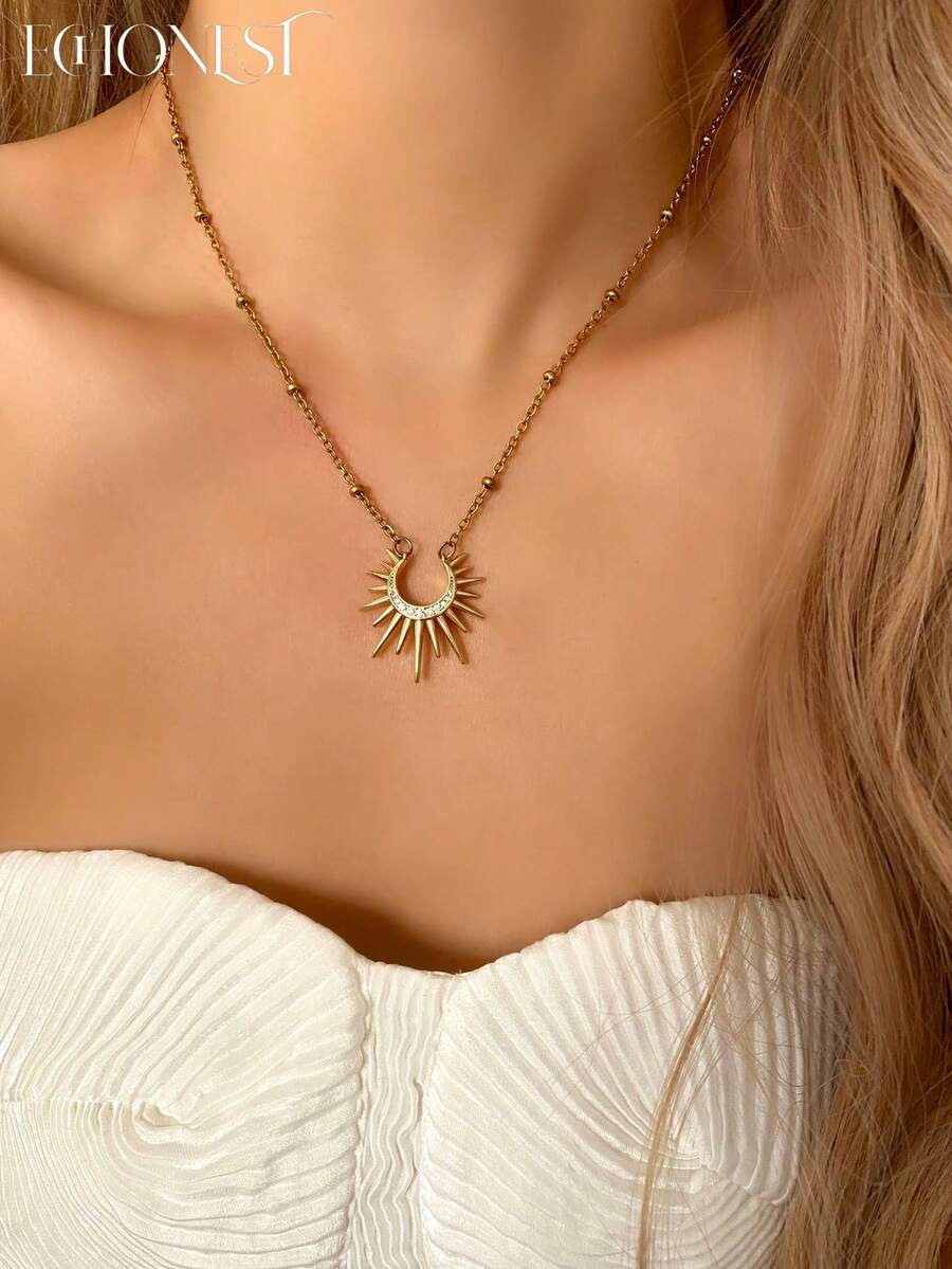 1 chiếc vòng cổ mặt trời bằng thép không gỉ mạ vàng có chữ D, dây chuyền hình chữ Y đính đá, phụ kiện trang trí tiệc. - Vàng - Xem 1