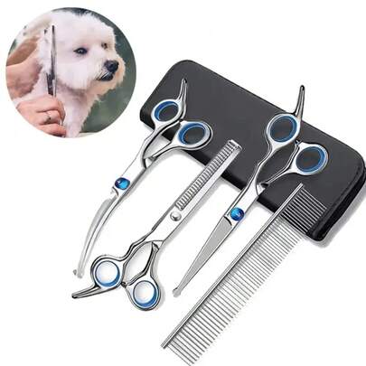 1 pieza Tijeras para mascotas de acero inoxidable ambidiestras, tijeras de aseo para gatos y perros con punta redonda para recorte de precisión