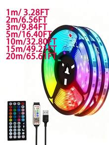 Strisce luminose LED intelligenti da 1 a 20 metri con telecomando senza fili a infrarossi, cambio di colore e sincronizzazione musicale con controllo tramite app e telecomando, alimentate tramite USB, ideali per sfondo TV, atmosfera da camera da letto e decorazioni per feste, Ognissanti, Natale, compleanni - Multicolore - Visualizzare 11