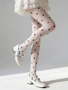 1pair Women's Polka Dot Sheer Pantyhose, Comfortable Thin Stockings, Minimalist Black & White Style - Multicolor - View 2