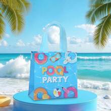 6/18 pièces Sacs-cadeaux en tissu non tissé sur le thème de la fête de la piscine d'été, sacs fourre-tout avec poignées renforcées bleu rafraîchissant, réutilisables et faciles à nettoyer, emballage-cadeau pour fête d'anniversaire à la plage, sacs de courses d'été, sacs de rangement quotidiens - 9057 - Voir 10