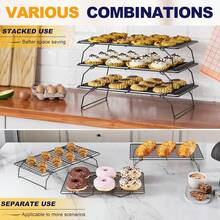 1/3 Tier Stackable Cooling Rack, For Batch Cooling Cookies, Pizza, Cakes - 16 X 10 Inch (Approx. 40cm X 25cm) Baking Rack, Cooling Rack - Heavy Duty Cooling Rack For Cooking, Baking And Dishwasher Baking Supplies - Black - Black - View 7