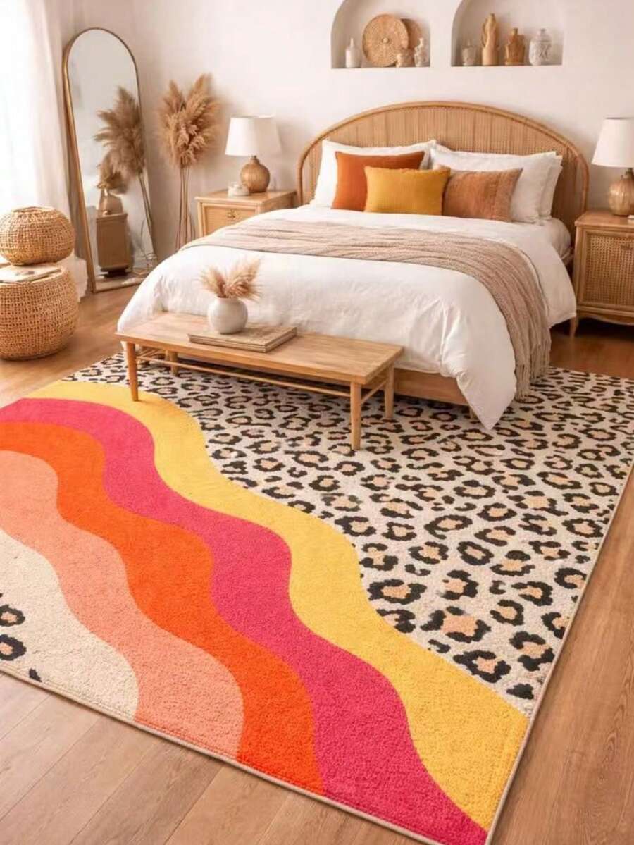 1pc Leopard Print Contrast Color Doormat, Decorative Carpet, Bedroom Decor, Small Rug, Carpet, Home Decor, Living Room Carpet, Small Living Room Rug, Bedroom Rug, Living Room Home Decor, Outdoor Rug, Washable Carpet - Multicolor - View 1